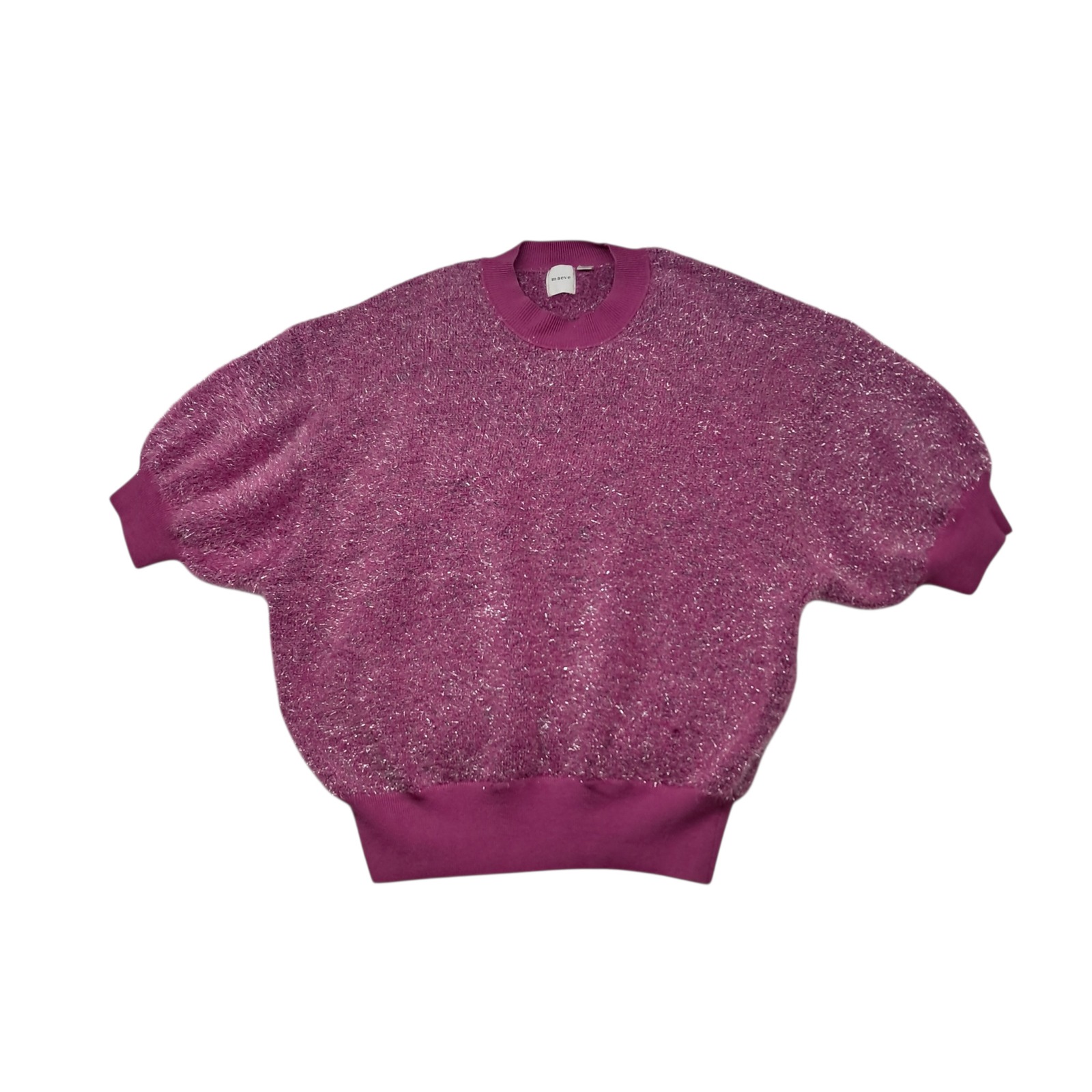 Maeve Violetta Short Sleeve Tinsel Sweater Womens Xl Magenta Festive Glam Cutout